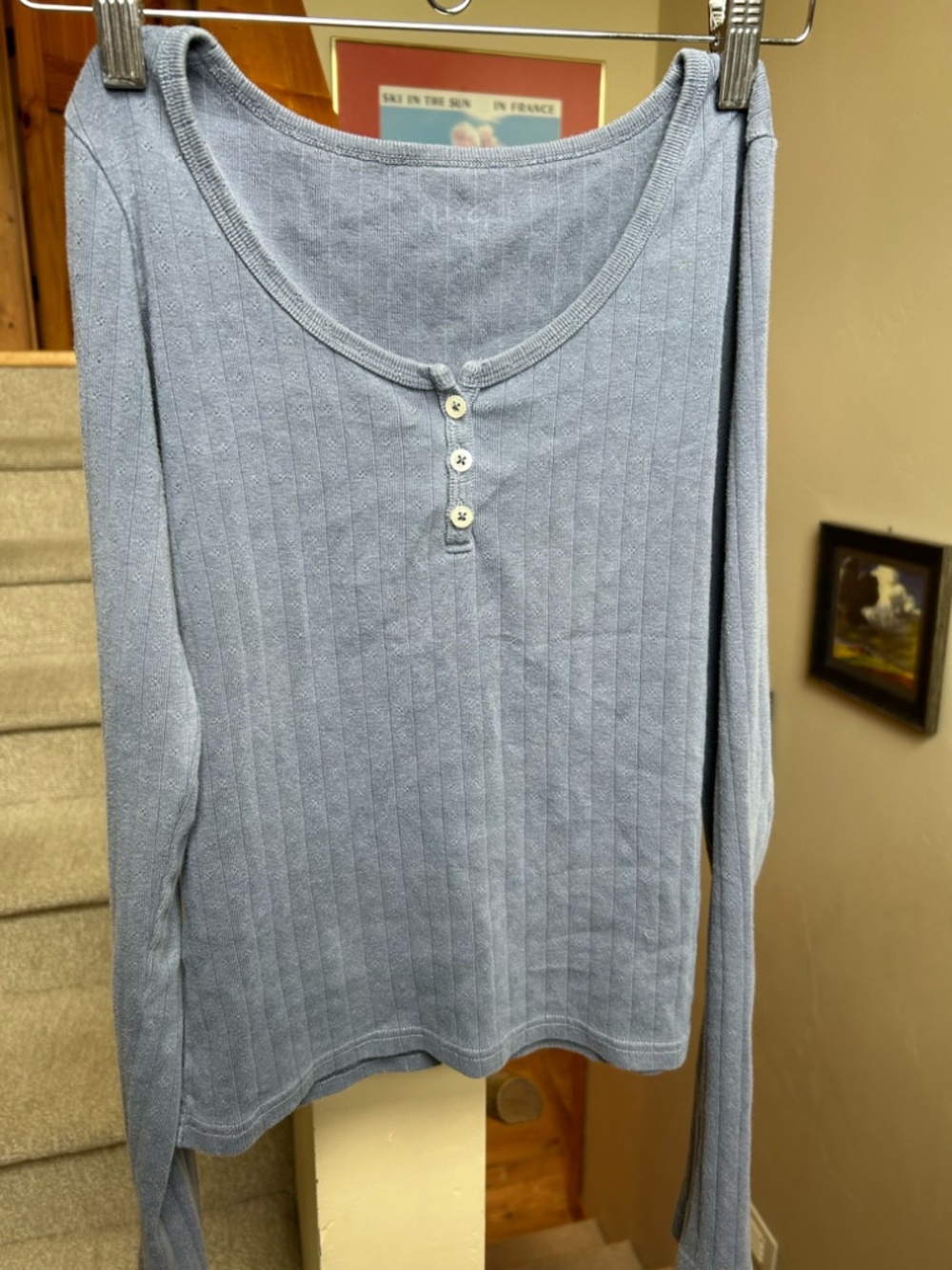 Brandy Melville Blue Button-up Henley Top - Picture 2 of 2